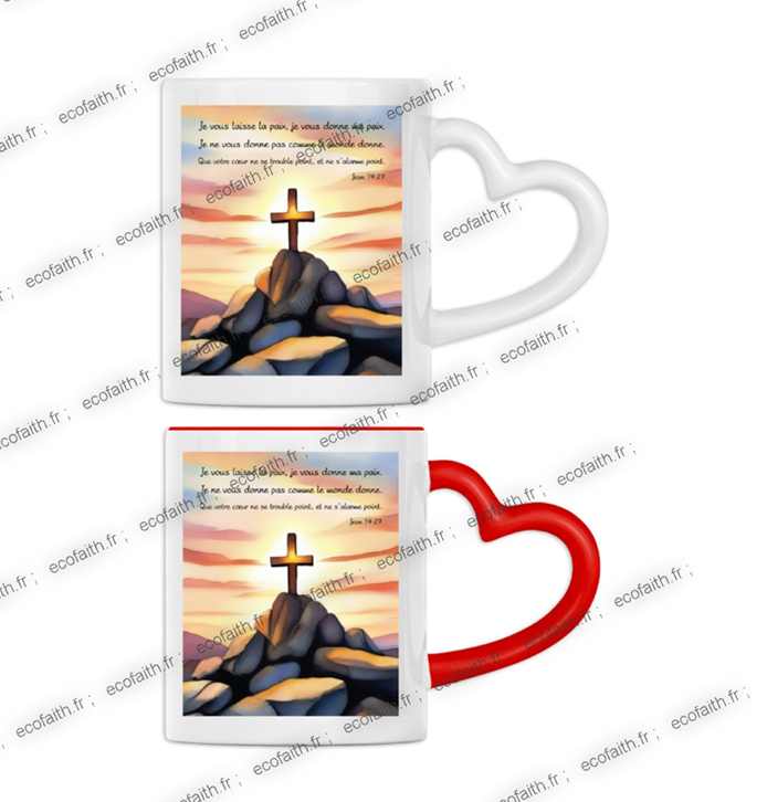 Mug chrétien personnalisable - céramique & anse coeur