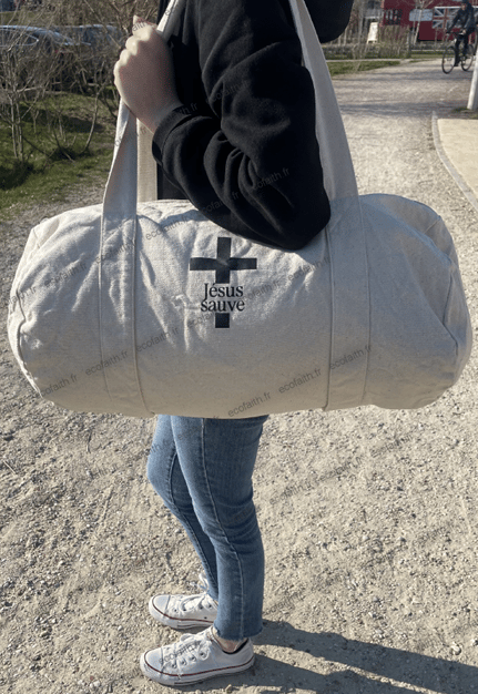 Sac polochon chrétien épais - croix Jésus sauve