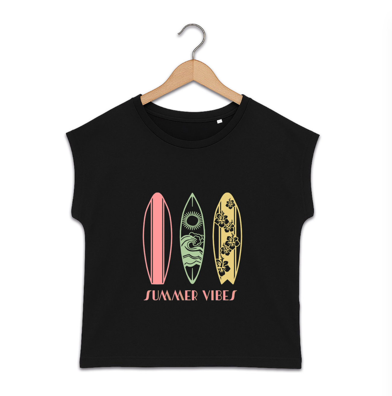 Image front T-shirt loose "Summer Vibes" 🏄‍♀️☀️ – Édition Surf & Chill