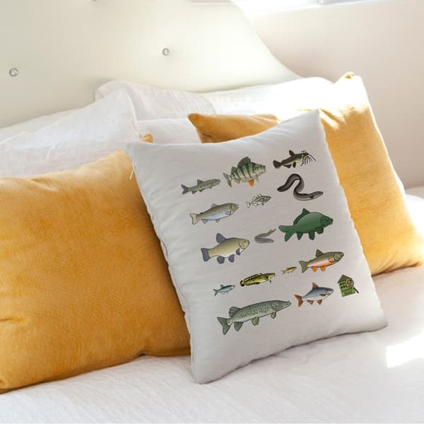 Image back Housse de coussin 100% coton (40 X 40 cm) - "Poissons eau douce d'Europe"