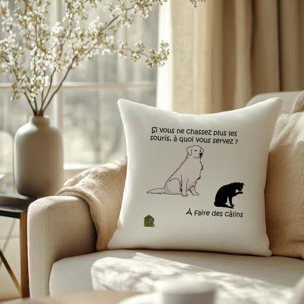 Image front Coussin 100% coton (40 X 40 cm) - "Chasseurs de câlins"