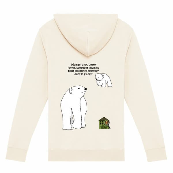 Image front Sweat à capuche zippé - unisexe - "Ours polaire" (Dos) - (crème)