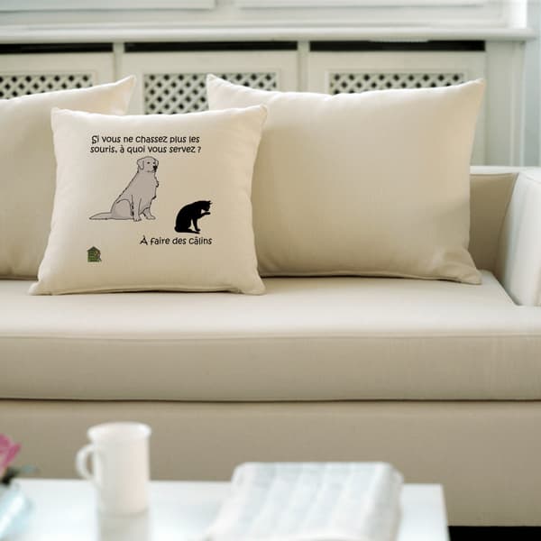 Image back Housse de coussin 100% coton (40 X 40 cm) - "Chasseurs de câlins"