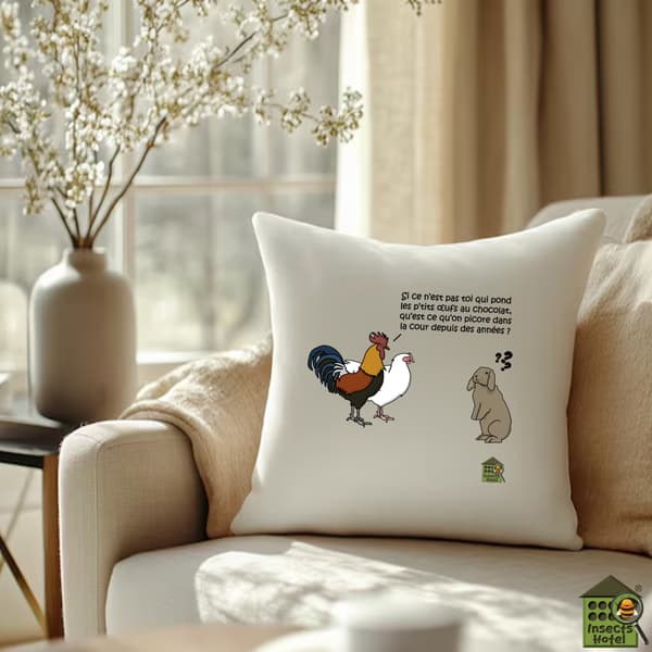 Image front Coussin 100% coton (40 X 40 cm) - "Œufs de Pâques" (lapin)