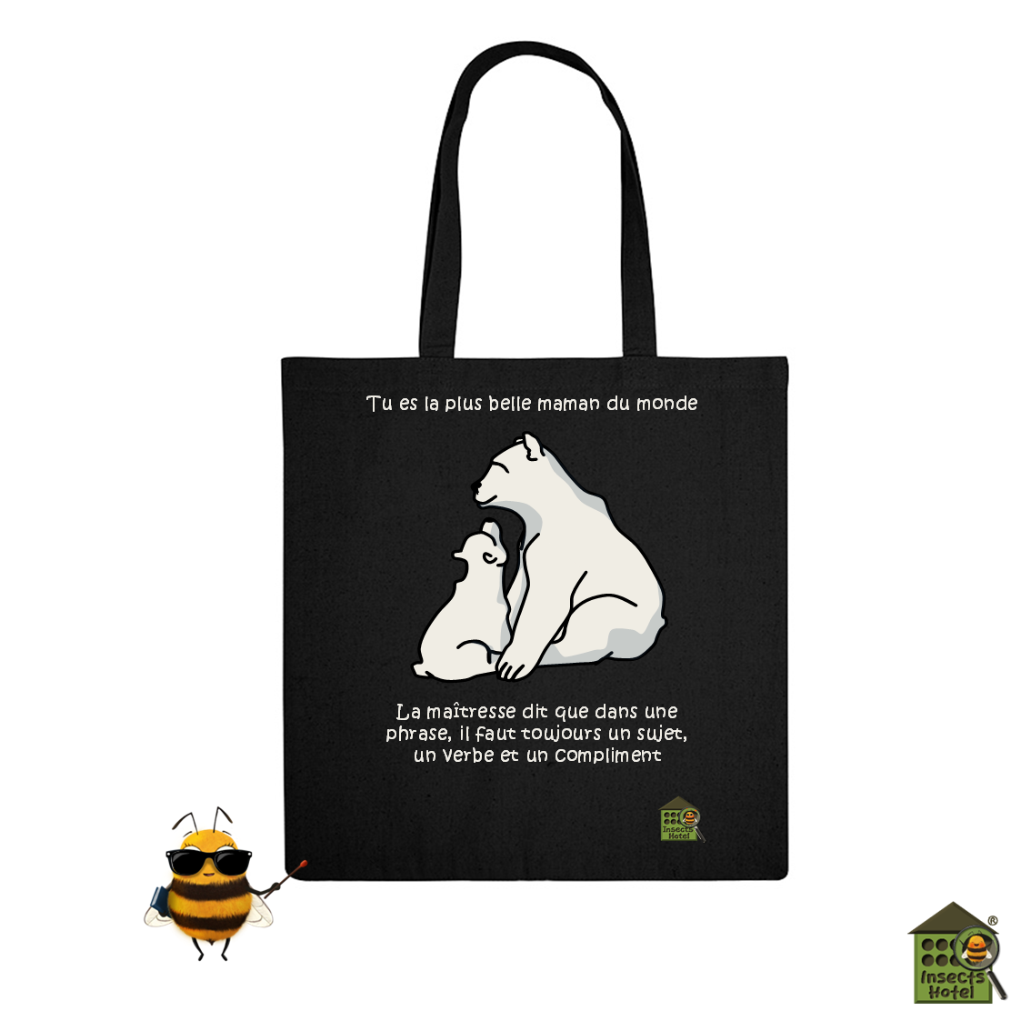 Image front Totebag épais - "Compliment" - (version noire)