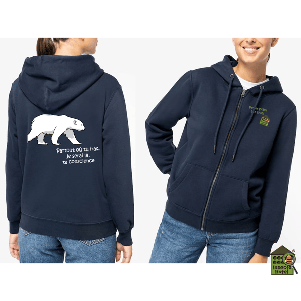 Image front Sweat à capuche zippé - femme ou homme - "ta conscience"