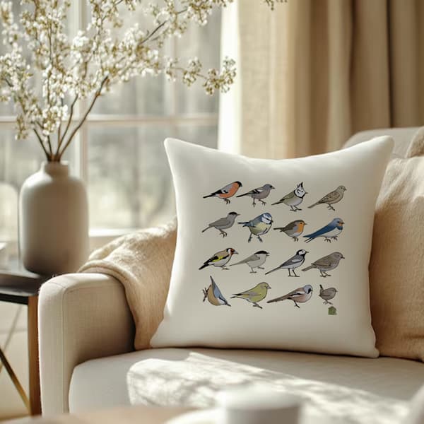Image front Coussin 100% coton (40 X 40 cm) - "Passériformes d'Europe"