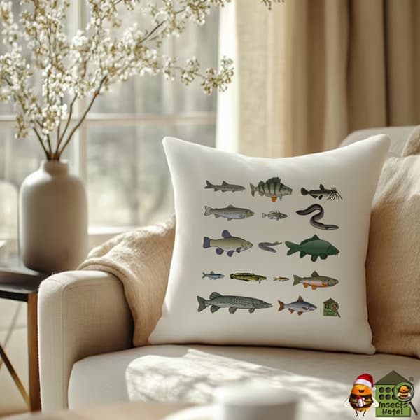 Image front Coussin 100% coton (40 X 40 cm) - "Poissons eau douce d'Europe"