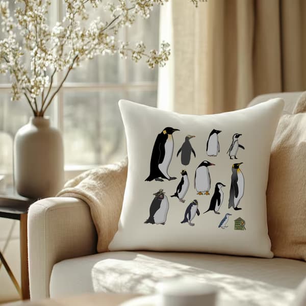 Image back Housse de coussin 100% coton (40 X 40 cm) - "Manchots"