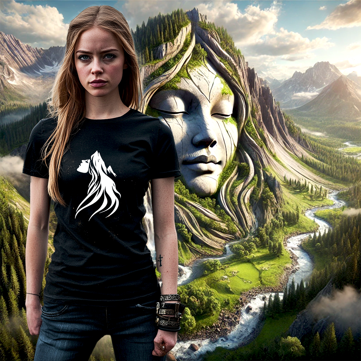 Image front T-shirt Femme La Gardienne des Montagnes - 100% Conversion biologique 