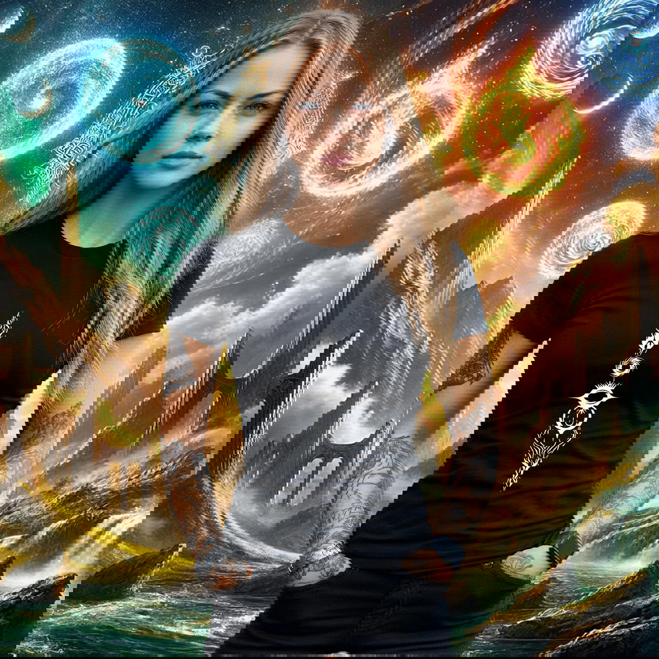 Image front T-shirt Femme L'Éveil Des Éléments . 100% coton en conversion biologique