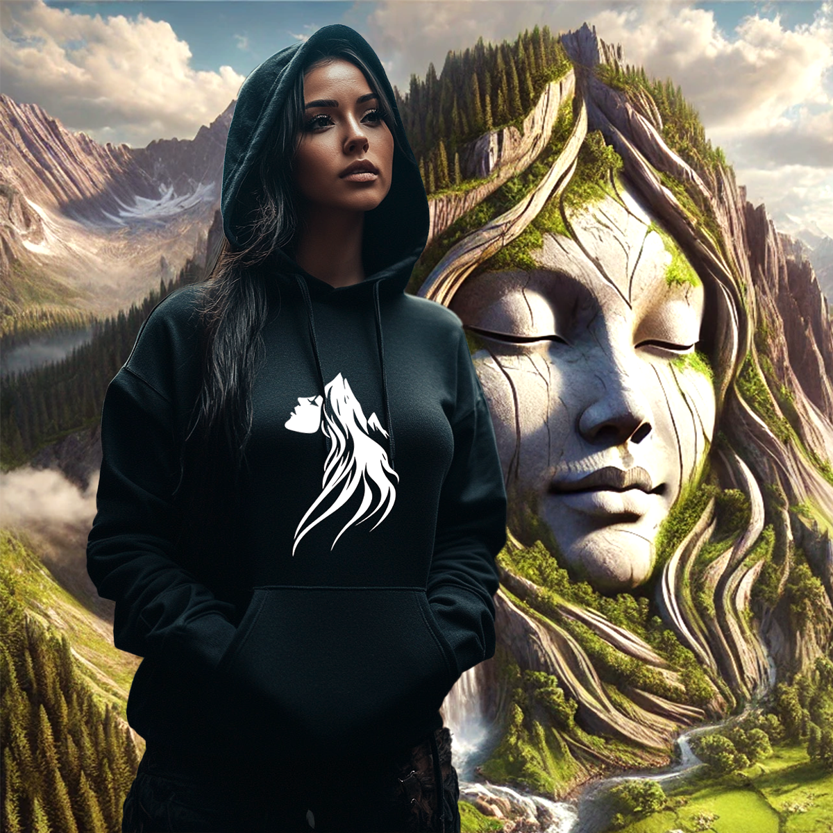 Image front Sweat à capuche unisexe La Gardienne des Montagnes