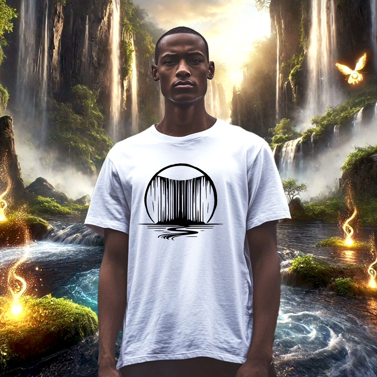 Image front T-shirt Unisexe Cascade Éternelle. 100% coton en conversion biologique