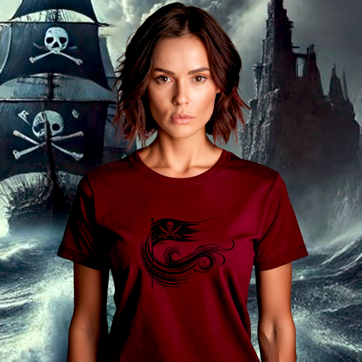 Image front T-shirt Femme Le Serment des Âmes Pirates . 100% coton en conversion biologique