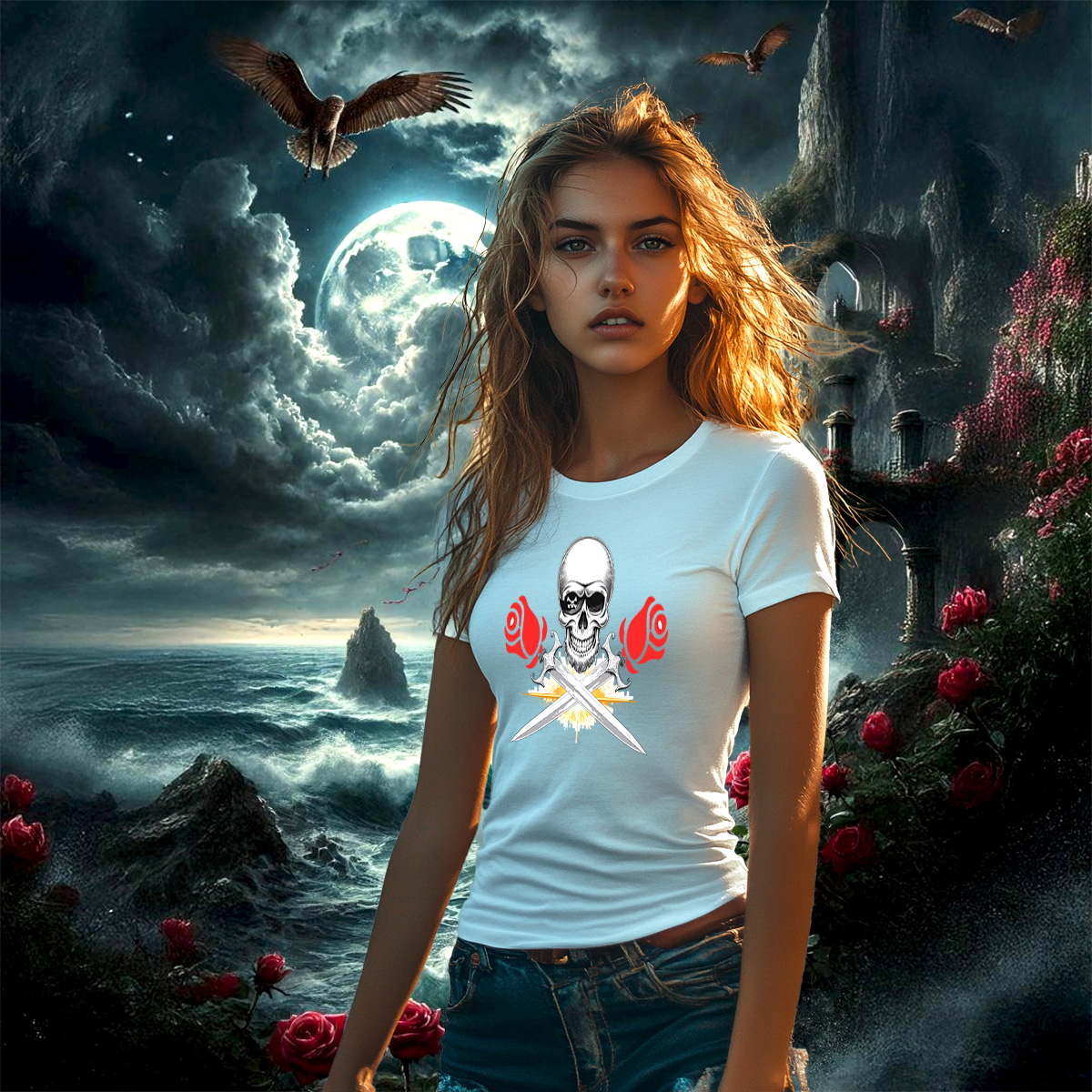 Image front T-shirt Femme Les Gardiens des Âmes Rebelles. 100% coton en conversion biologique