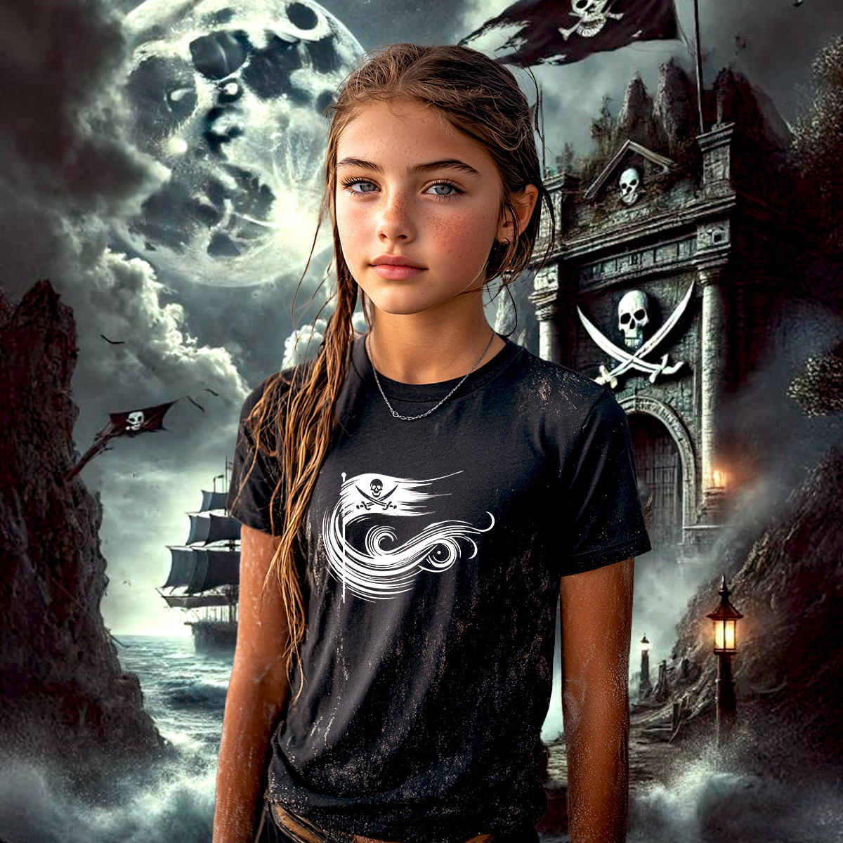Image front T-shirt Enfant Le Serment des Âmes Pirates blanc