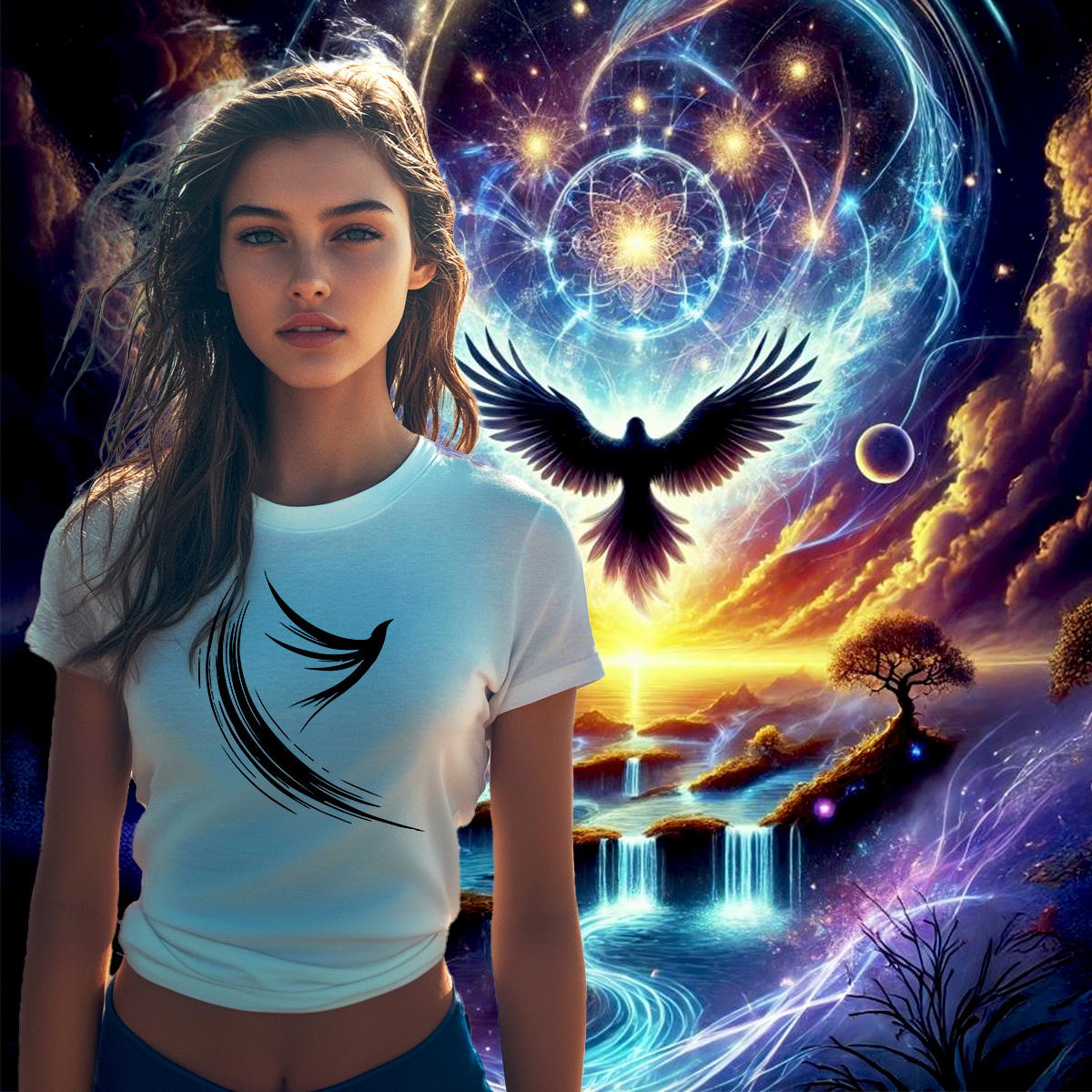 Image front T-shirt Femme L’Envol des Âmes Libres. 100% coton en conversion biologique