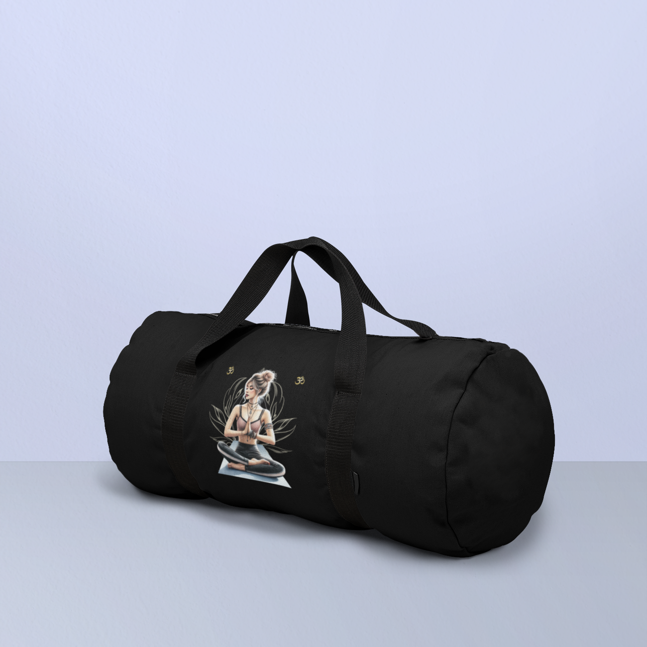 Image front Yoga Bag – Black Canvas Tote with Artistic Watercolor Yoga Illustration | Boho Gym Bag