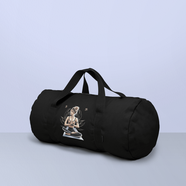 Image front Yoga Bag – Black Canvas Tote with Artistic Watercolor Yoga Illustration | Boho Gym Bag