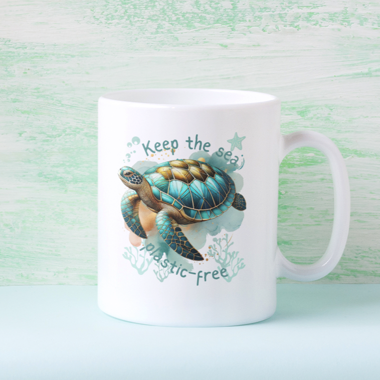 Image front Turtle Mug - "Keep the Sea Plastic Free" | Watercolor Sea Turtle Design