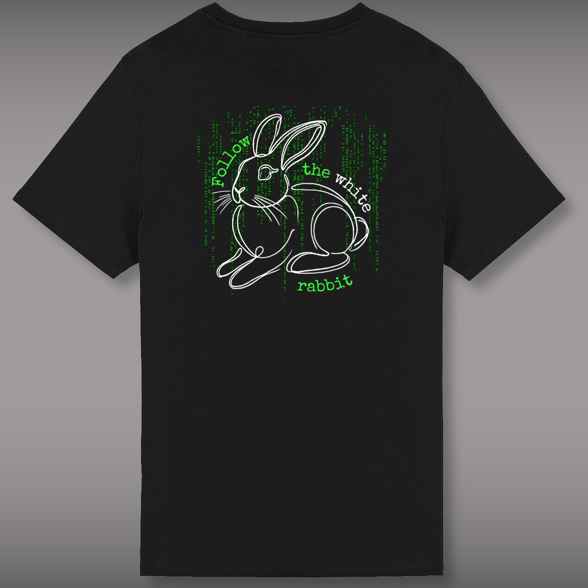 Image front Follow the White Rabbit Shirt – Cyberpunk Aesthetic Tee – Matrix Inspired Glitch Core