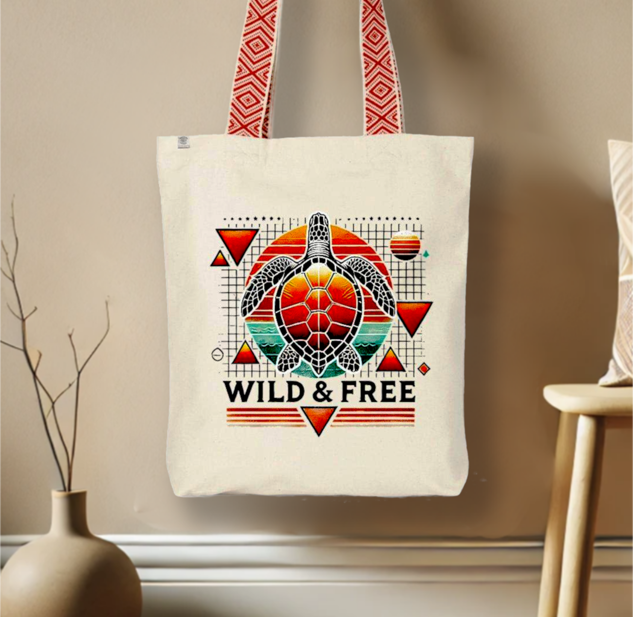 Image front Wild & Free Turtle Tote Bag - Eco-Friendly Canvas Bag with Vibrant Marine Life Design