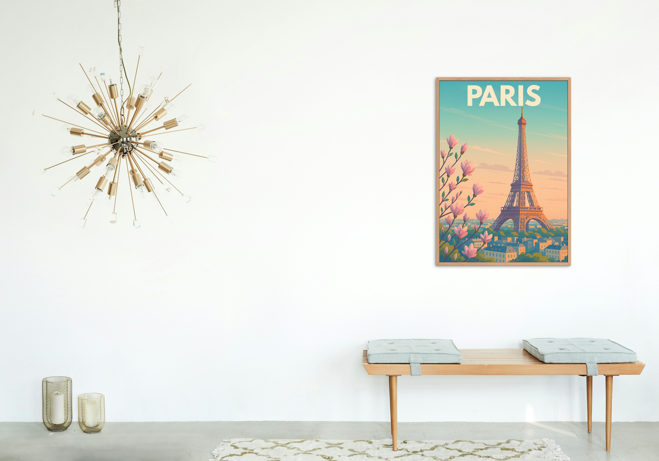 Image back 🌸 Poster Paris – Tour Eiffel & fleurs de printemps