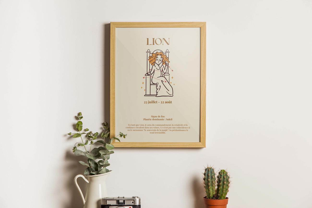 Image front Affiche signe astrologique du Lion - Illustration féminine