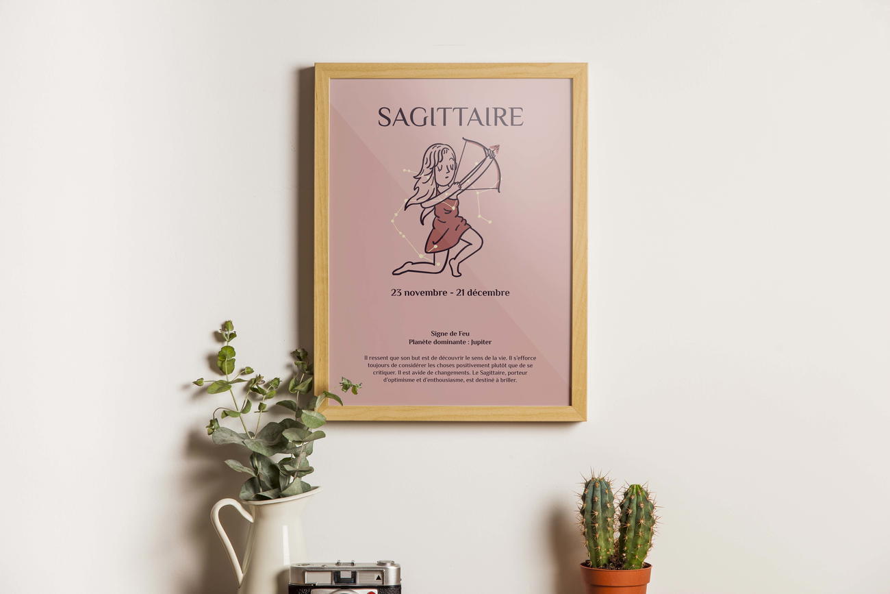 Image front Affiche signe astrologique du Sagittaire - Illustration féminine