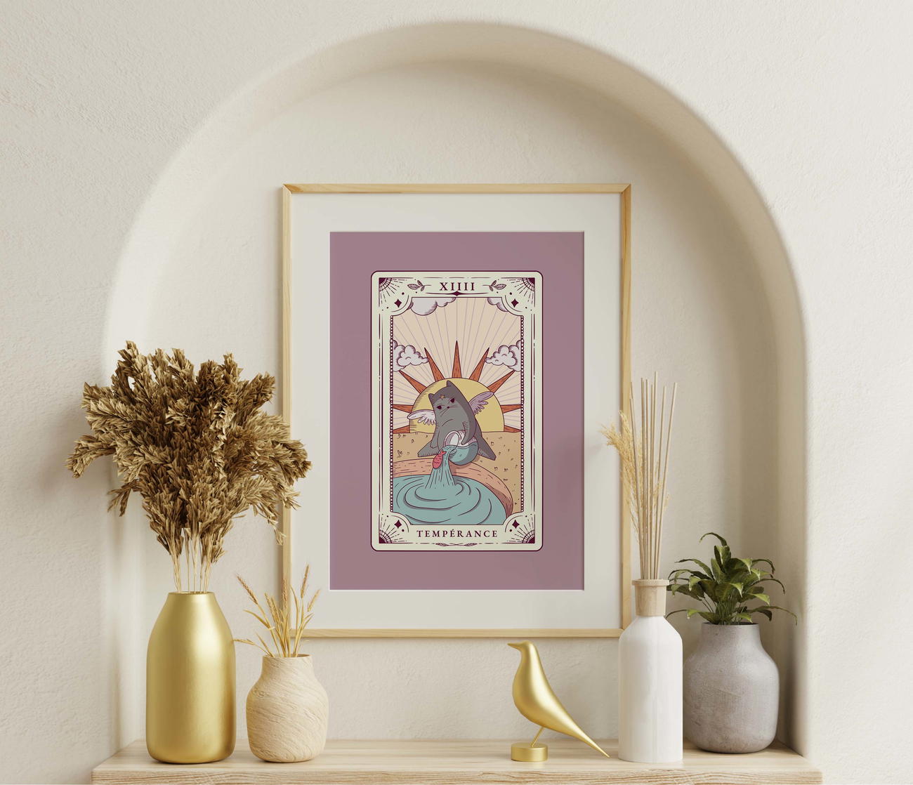 Image front Poster collection le tarot des chats - Impression carte de tarot Tempérance