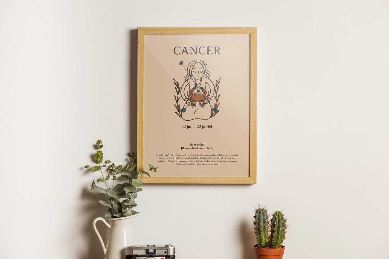 Image front Poster impression signe astrologique Cancer - Illustration femme - Écoresponsable fabriqué en France