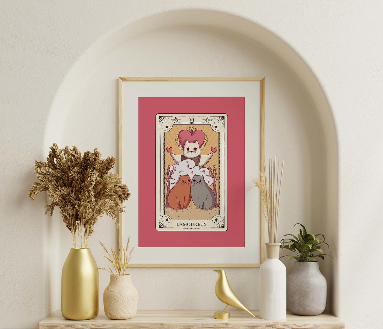 Image front Poster collection le tarot des chats - Impression carte de tarot L'Amoureux