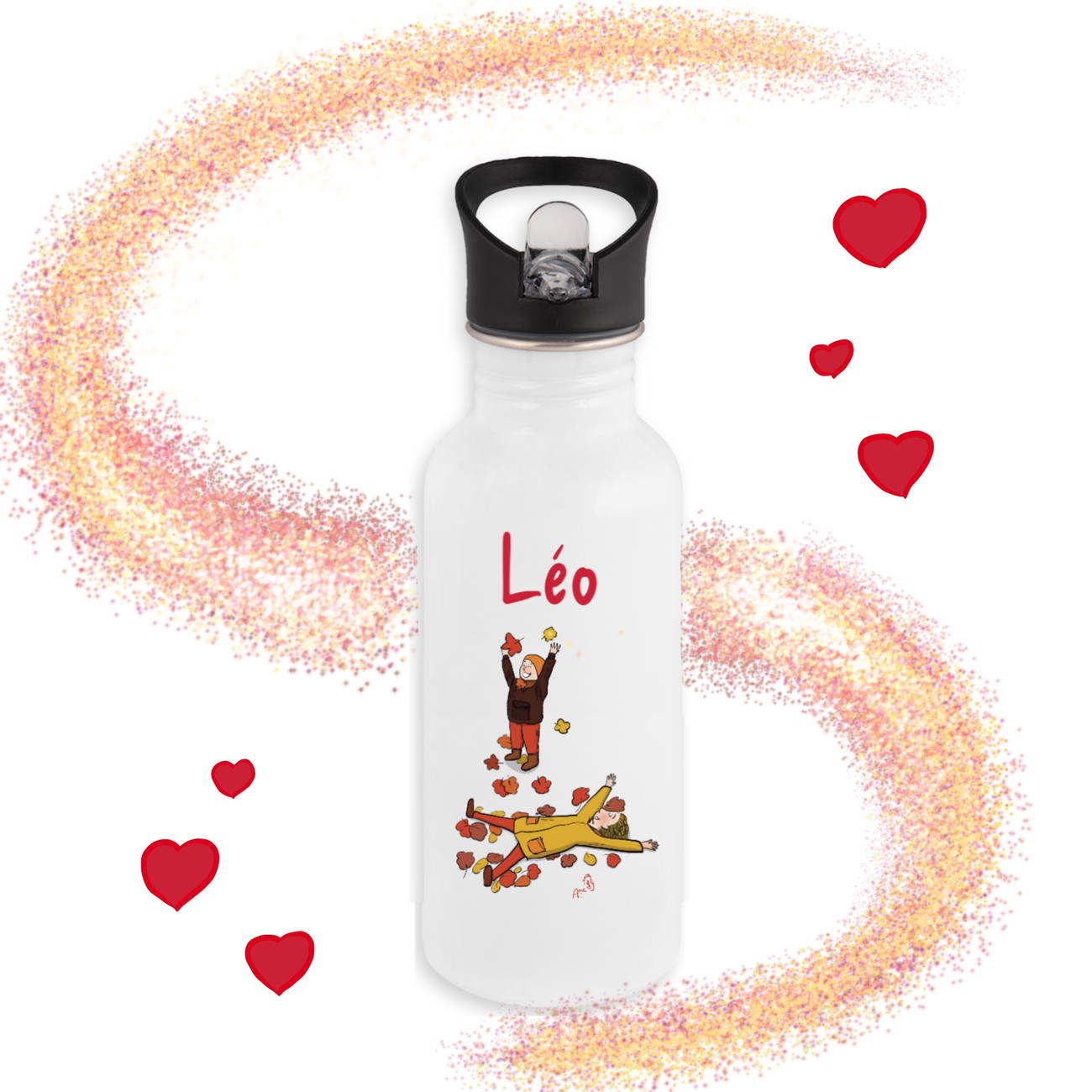 Image front Gourde inox feuilles d’automne personnalisable