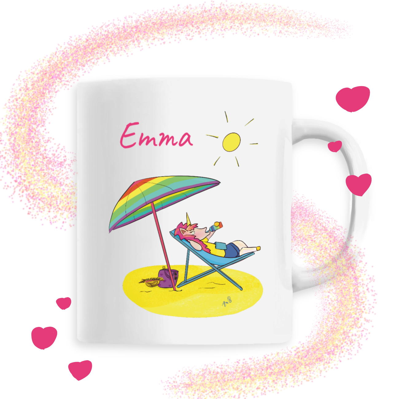 Image front Tasse licorne à la plage personnalisable 