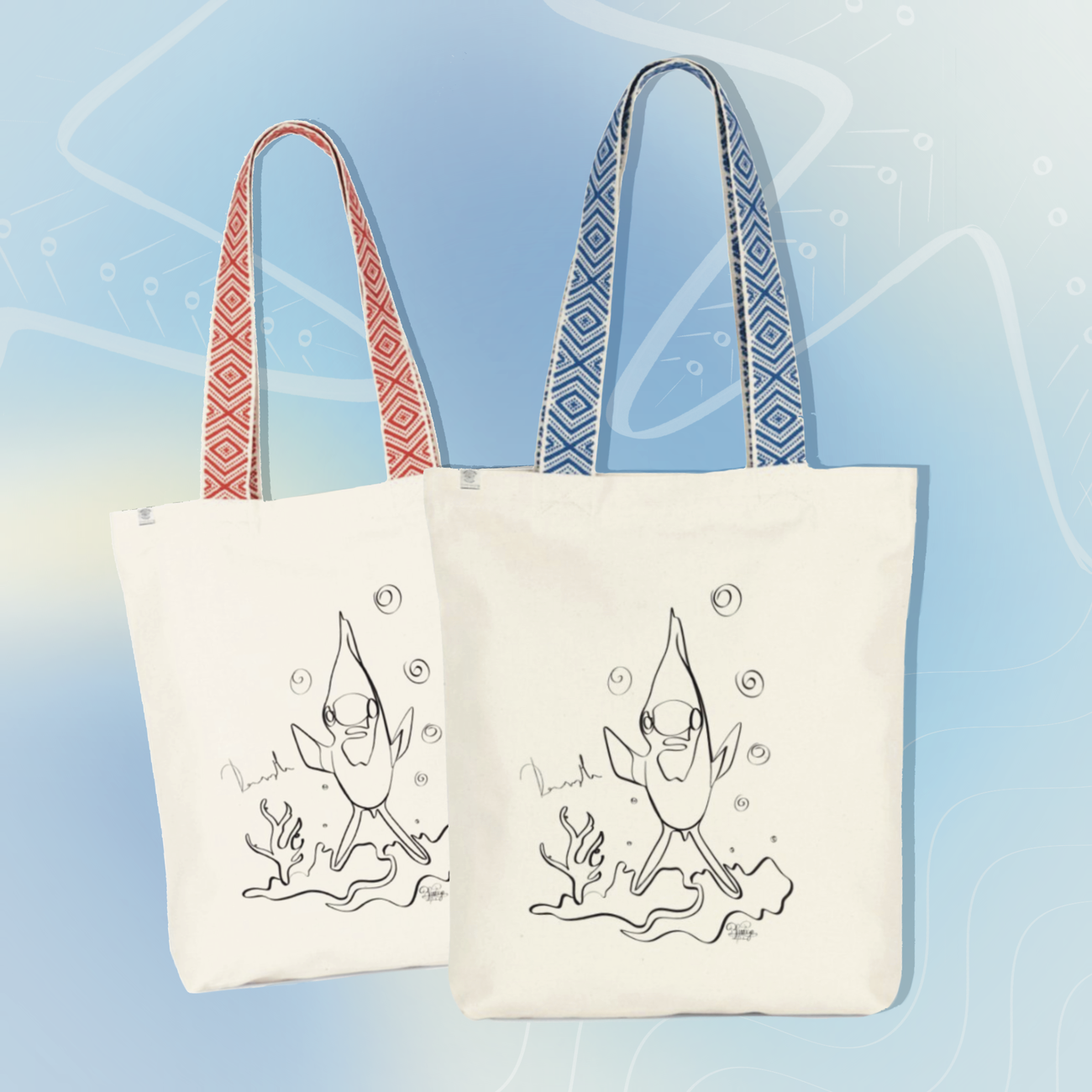 Image front Tote bag ethnique demoiselles a 3 bandes 
