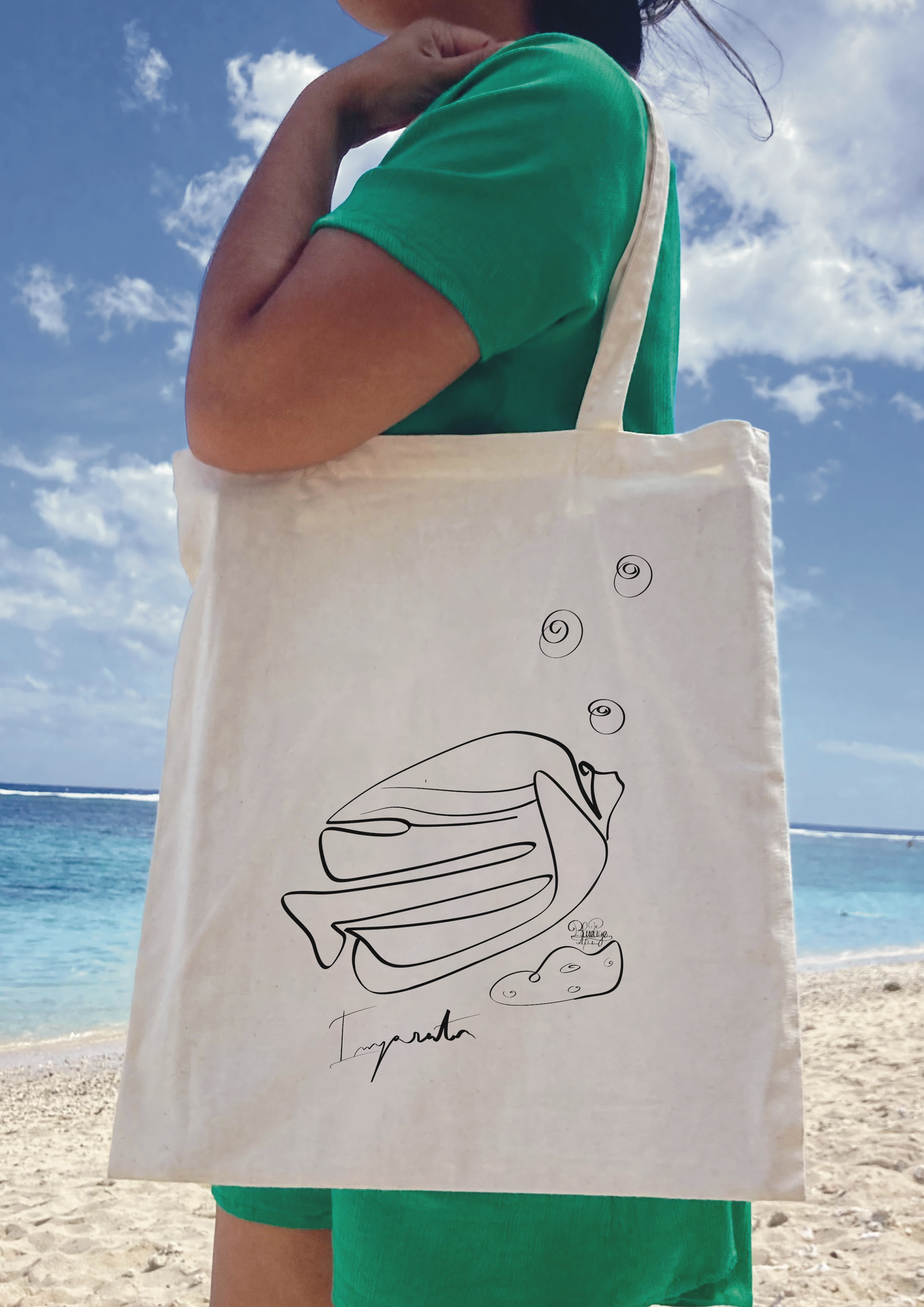 Image front Tote bag poisson empereur style oneline 