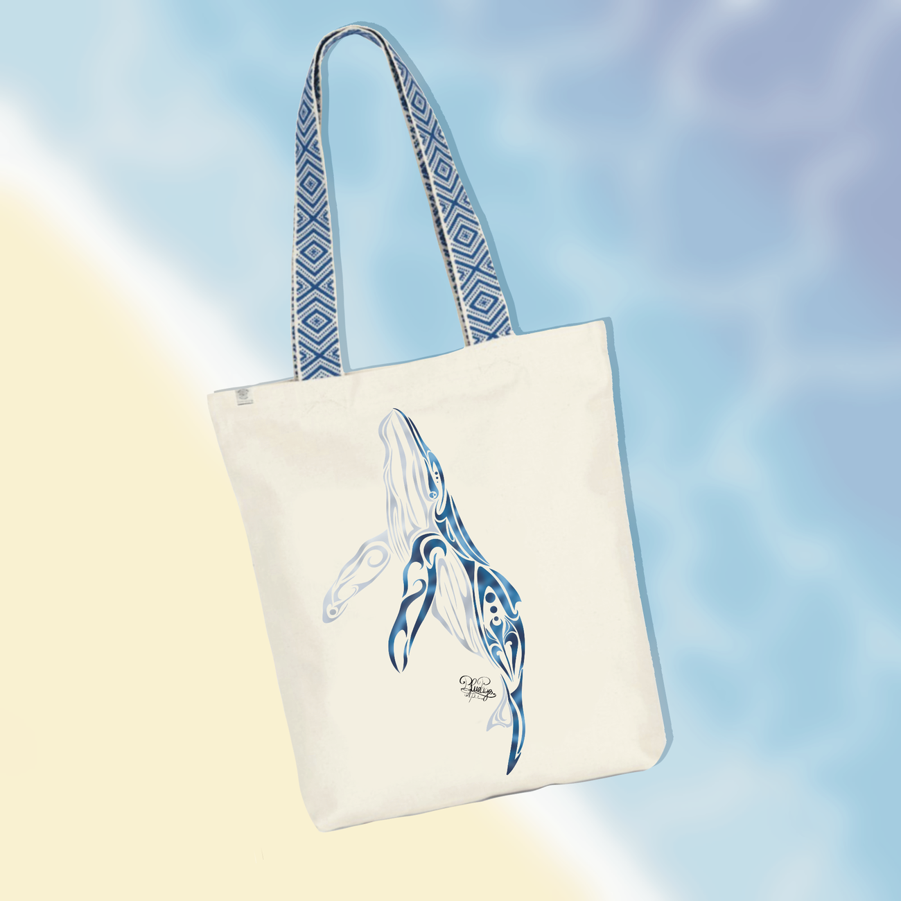 Image front Tote bag ethnique baleine tribale 