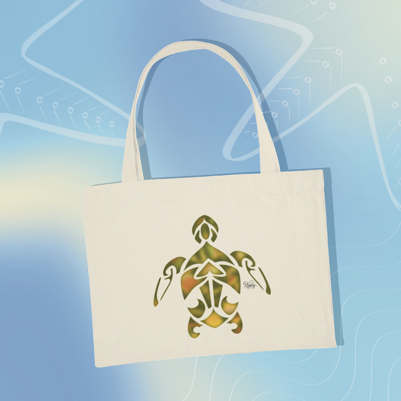Image front Grand Tote bag tortue marine tribal 