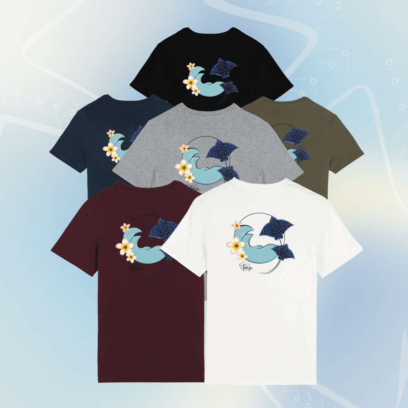 Image back T-shirt -raie aigle et fleur de frangipanier 