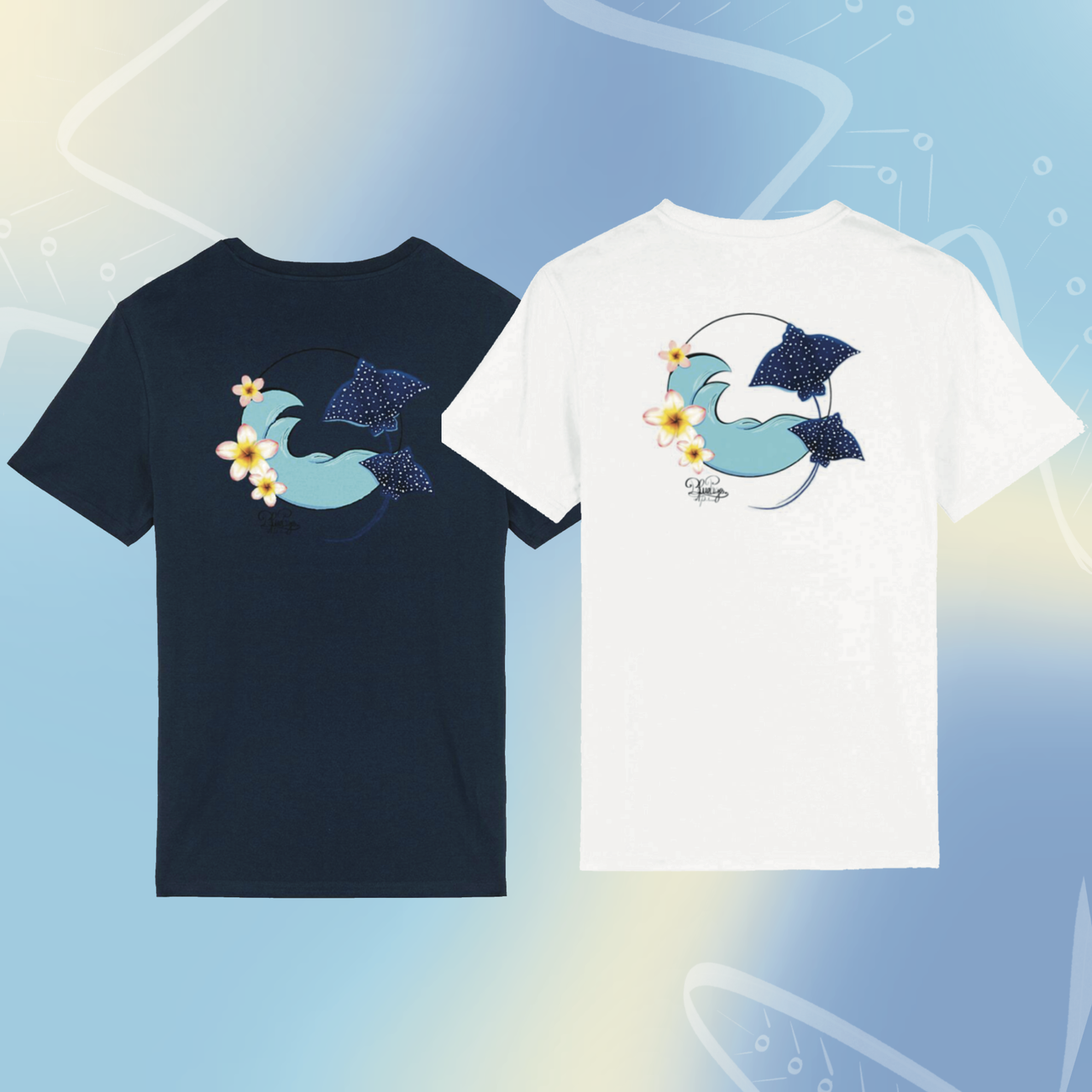 Image front T-shirt -raie aigle et fleur de frangipanier 