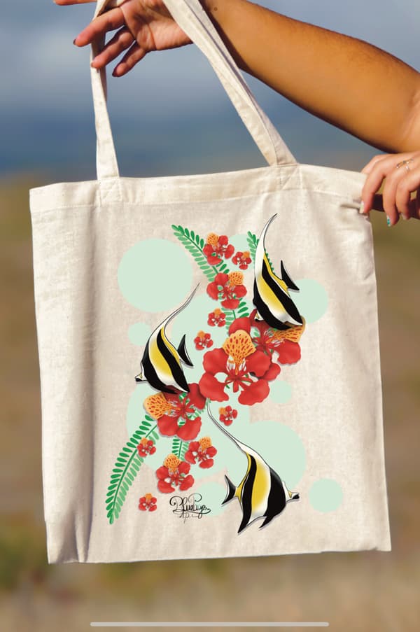 Image front Totebag léger - idole des maures et fleur de flamboyant 