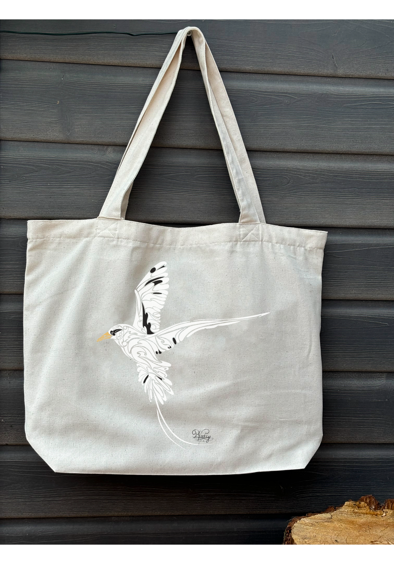 Image front Grand Tote bag tribal paille en queue 