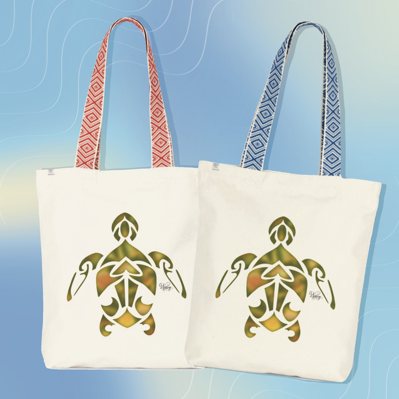 Image back Tote bag ethnique tortue tribal 