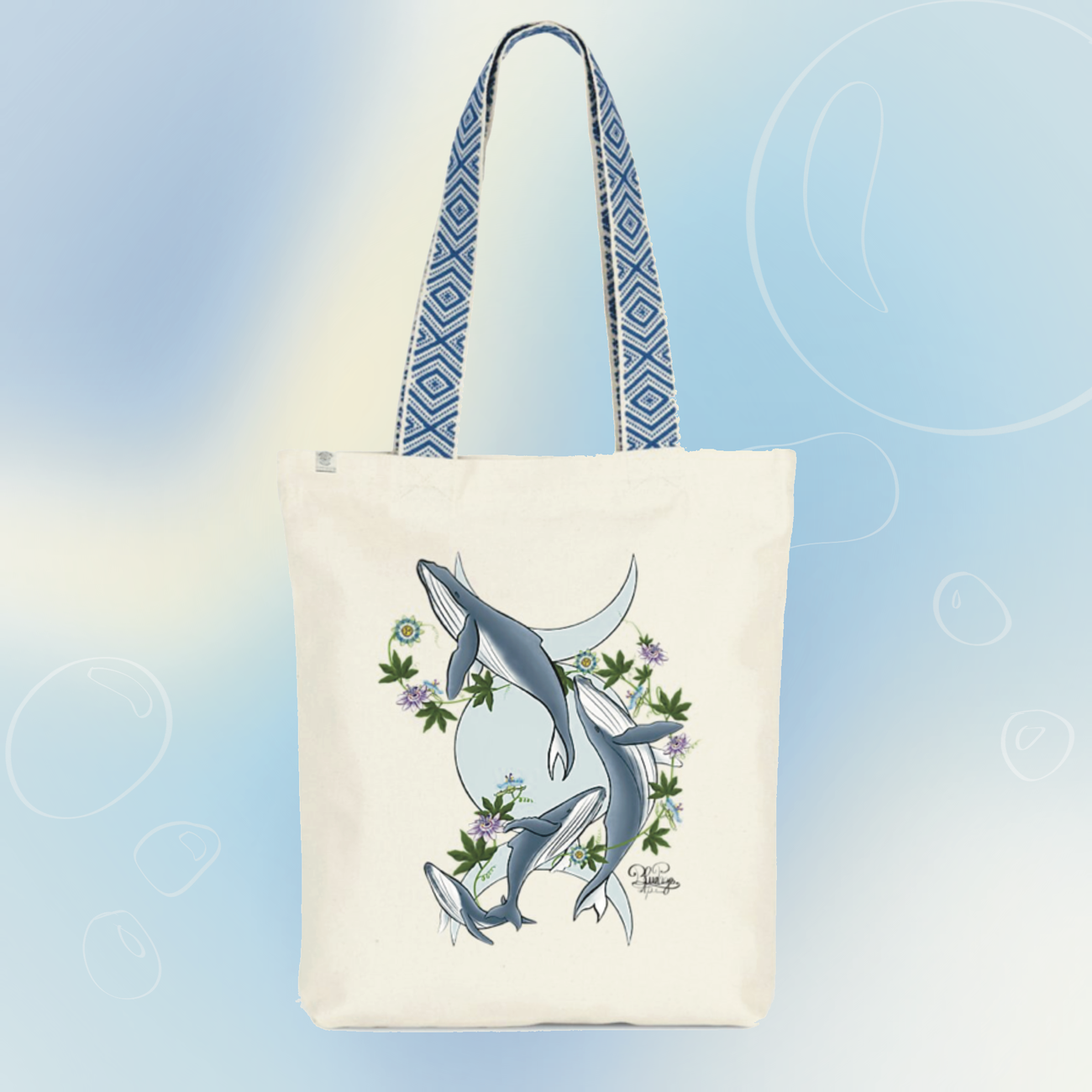 Image front Tote bag ethnique- baleine famille et passion 