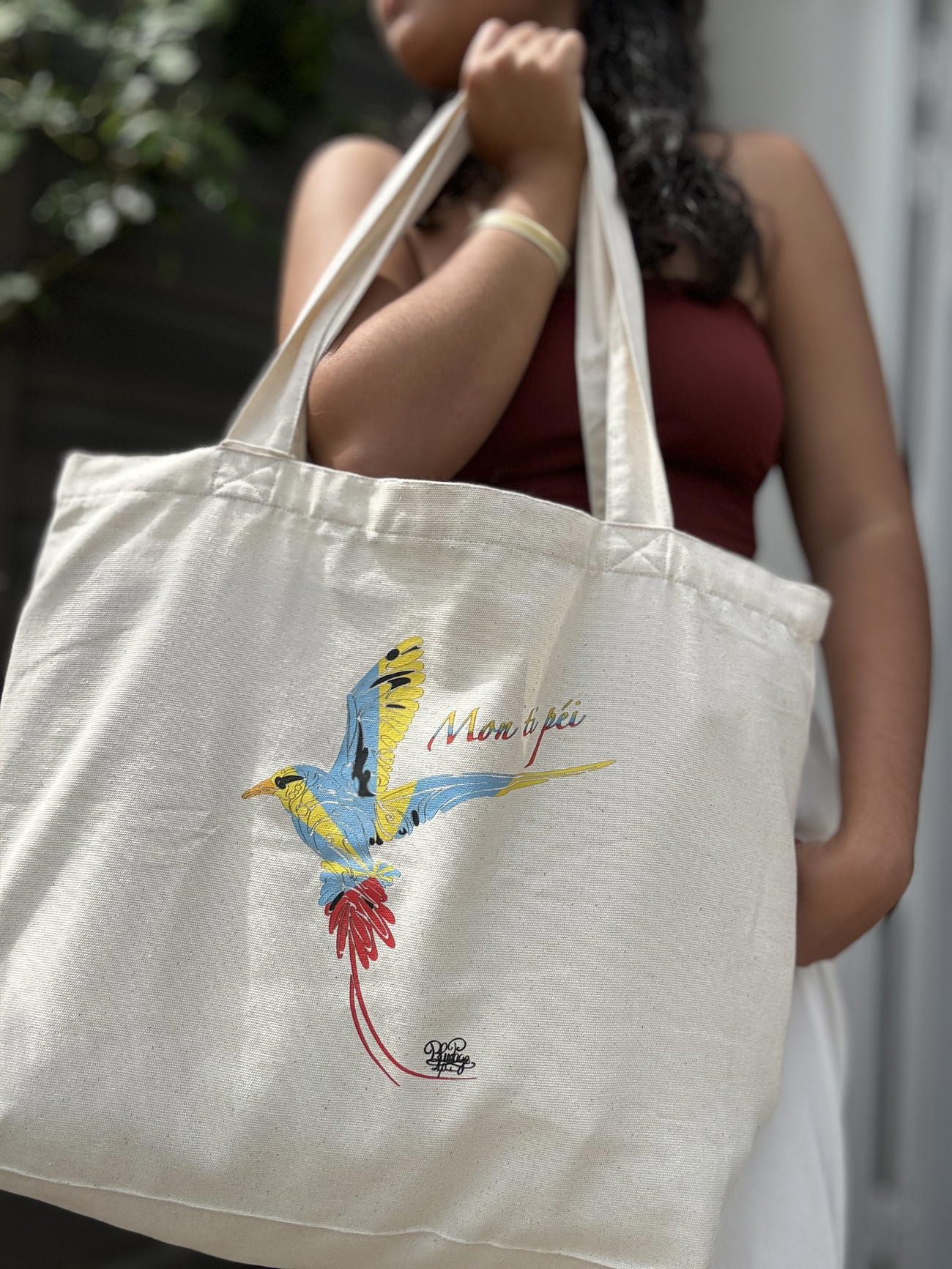 Image back Grand Tote bag « mon ti péi » paille en queue 