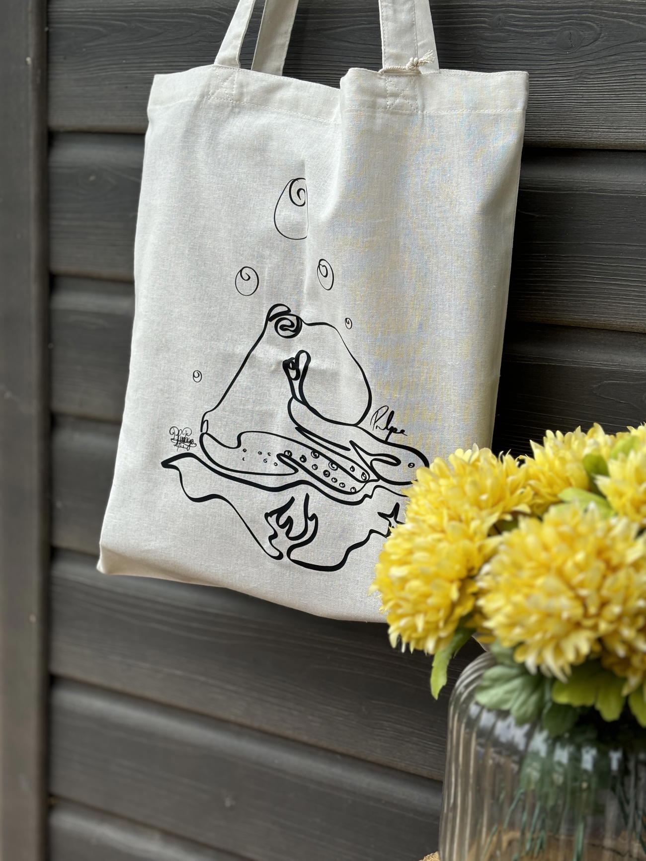 Image back Tote bag poulpe style oneline 