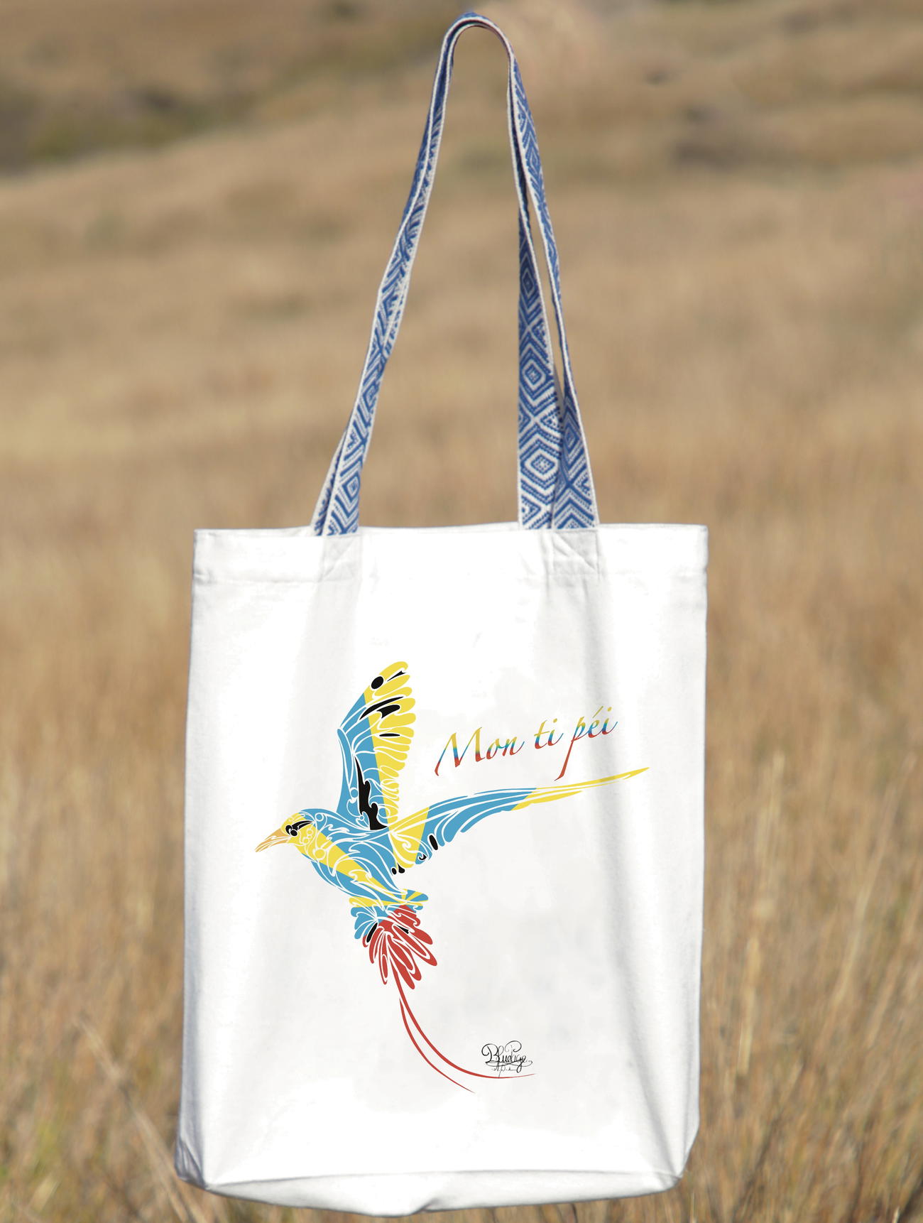 Image front Tote bag ethnique « mon ti péi » paille en queue 