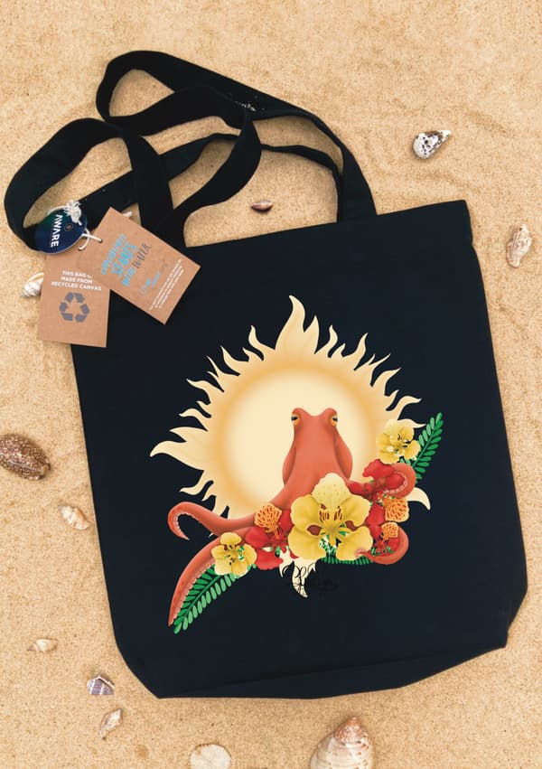 Image front Tote bag épais - savoir du poulpe, fleur de flamboyant rouge et jaune 
