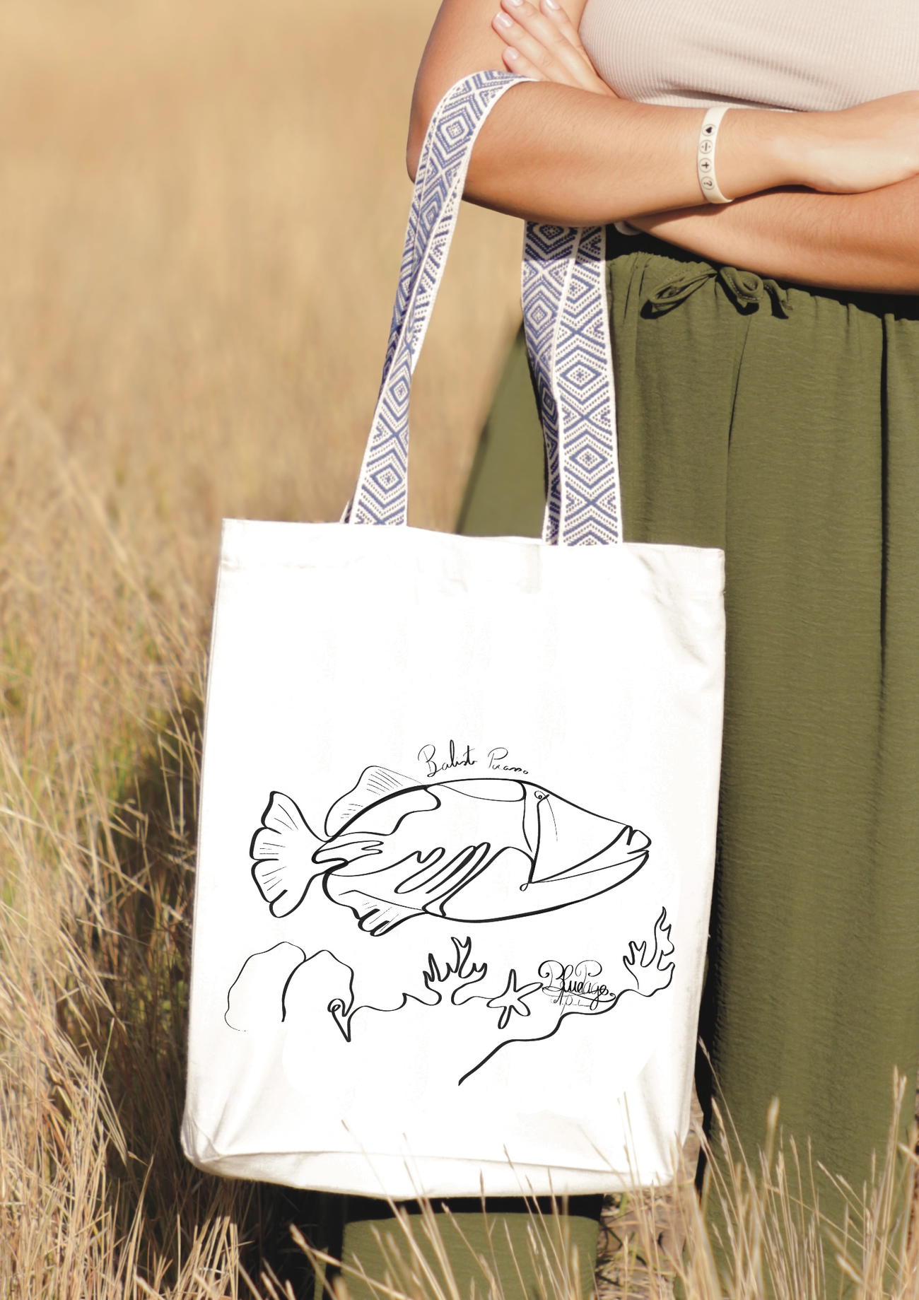 Image front Tote bag ethnique, baliste Picasso style OneLine 