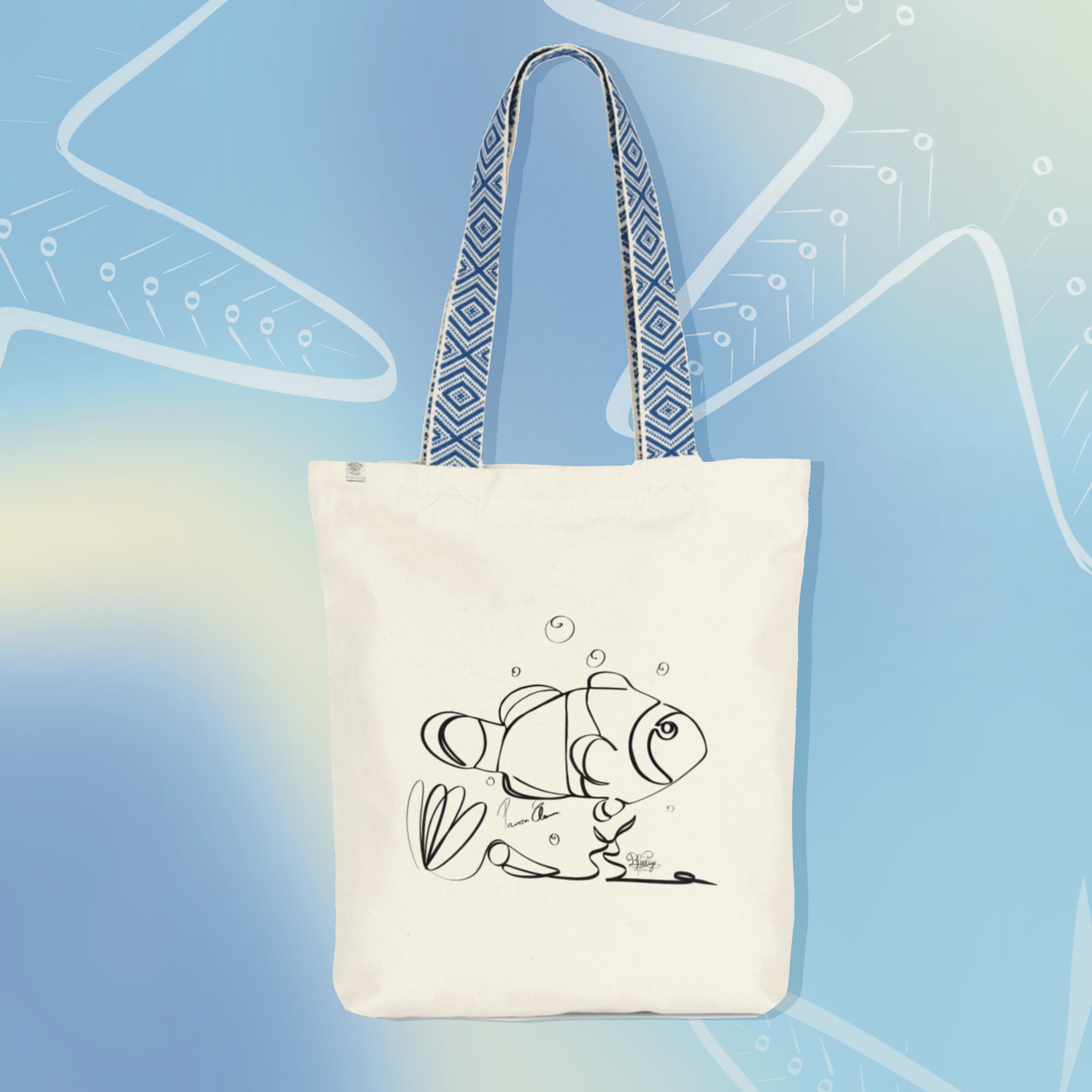 Image front Tote bag ethnique poisson clown 